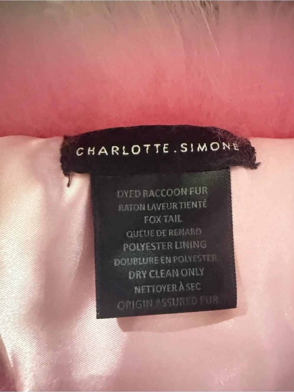 Charlotte Simone Popsicle Raccoon Fox Fur Scarf Pink White 48x9 Luxury Stole